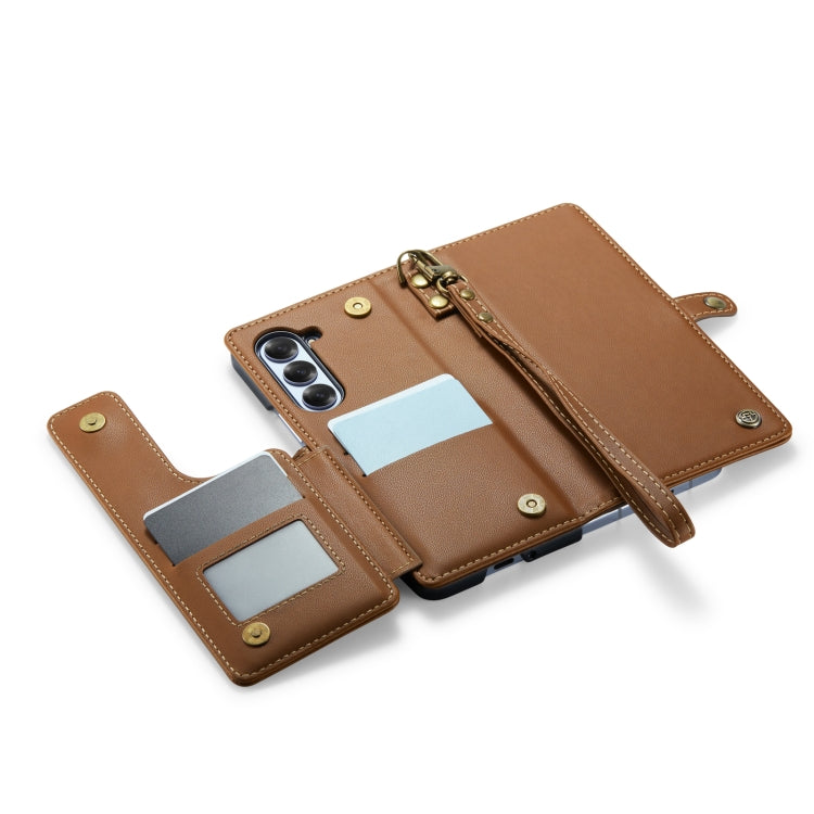For Samsung Galaxy Z Fold6 5G CaseMe C22 PC+TPU Business Style RFID Anti-theft Lanyard Leather Phone Case with Pen Slot