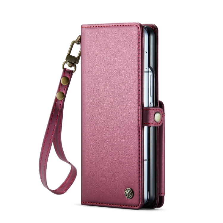 For Samsung Galaxy Z Fold6 5G CaseMe C22 PC+TPU Business Style RFID Anti-theft Lanyard Leather Phone Case with Pen Slot