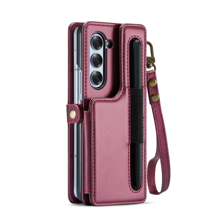 For Samsung Galaxy Z Fold6 5G CaseMe C22 PC+TPU Business Style RFID Anti-theft Lanyard Leather Phone Case with Pen Slot