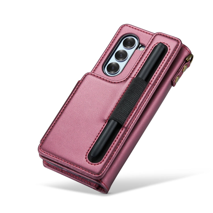 For Samsung Galaxy Z Fold6 5G CaseMe C22 PC+TPU Business Style RFID Anti-theft Lanyard Leather Phone Case with Pen Slot