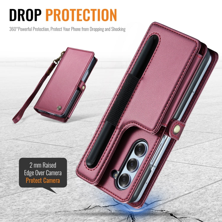 For Samsung Galaxy Z Fold6 5G CaseMe C22 PC+TPU Business Style RFID Anti-theft Lanyard Leather Phone Case with Pen Slot
