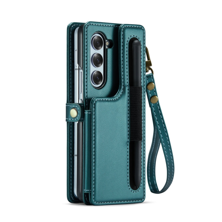 For Samsung Galaxy Z Fold6 5G CaseMe C22 PC+TPU Business Style RFID Anti-theft Lanyard Leather Phone Case with Pen Slot