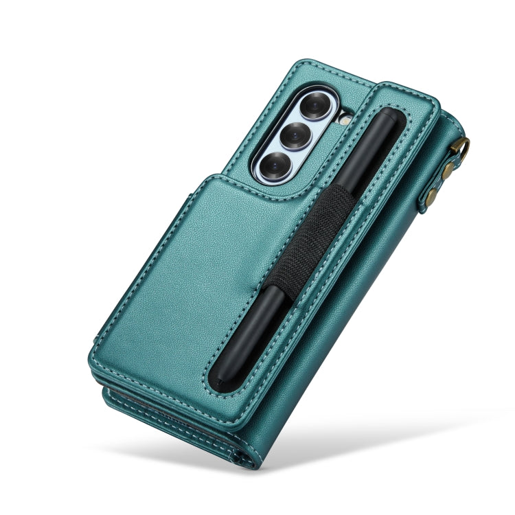 For Samsung Galaxy Z Fold6 5G CaseMe C22 PC+TPU Business Style RFID Anti-theft Lanyard Leather Phone Case with Pen Slot