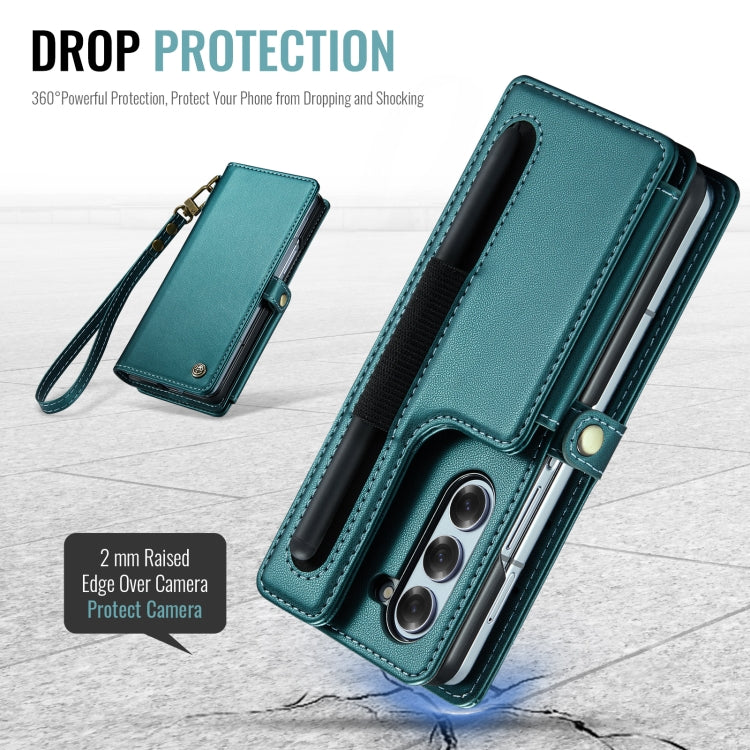 For Samsung Galaxy Z Fold6 5G CaseMe C22 PC+TPU Business Style RFID Anti-theft Lanyard Leather Phone Case with Pen Slot