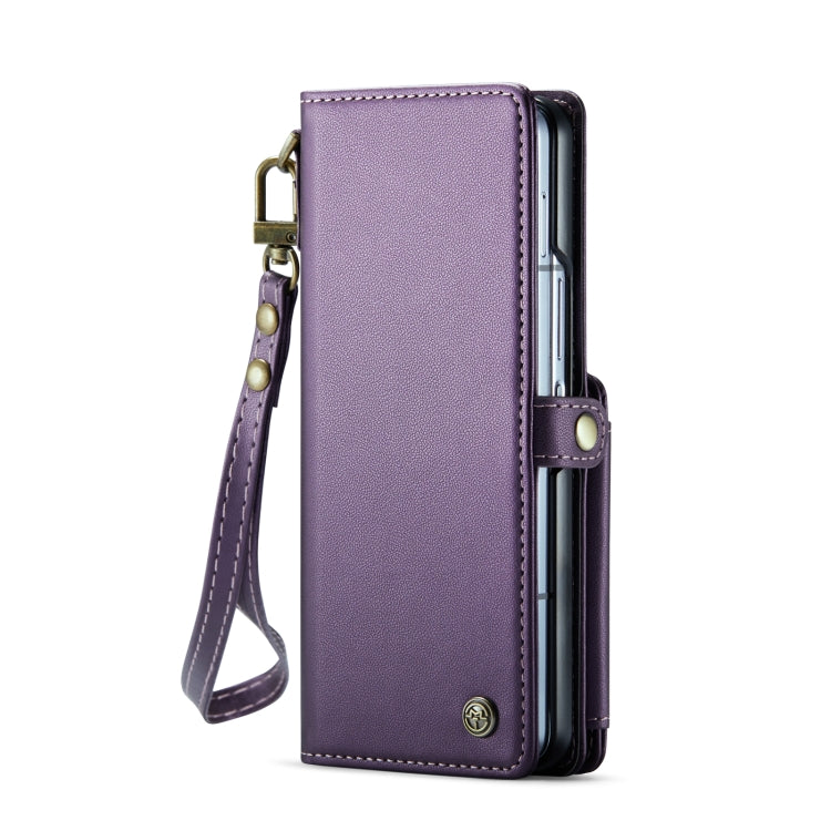 For Samsung Galaxy Z Fold6 5G CaseMe C22 PC+TPU Business Style RFID Anti-theft Lanyard Leather Phone Case with Pen Slot