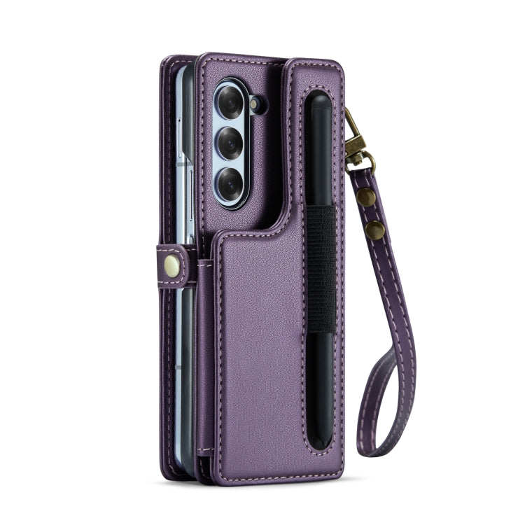 For Samsung Galaxy Z Fold6 5G CaseMe C22 PC+TPU Business Style RFID Anti-theft Lanyard Leather Phone Case with Pen Slot