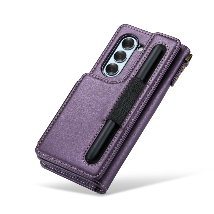 For Samsung Galaxy Z Fold6 5G CaseMe C22 PC+TPU Business Style RFID Anti-theft Lanyard Leather Phone Case with Pen Slot