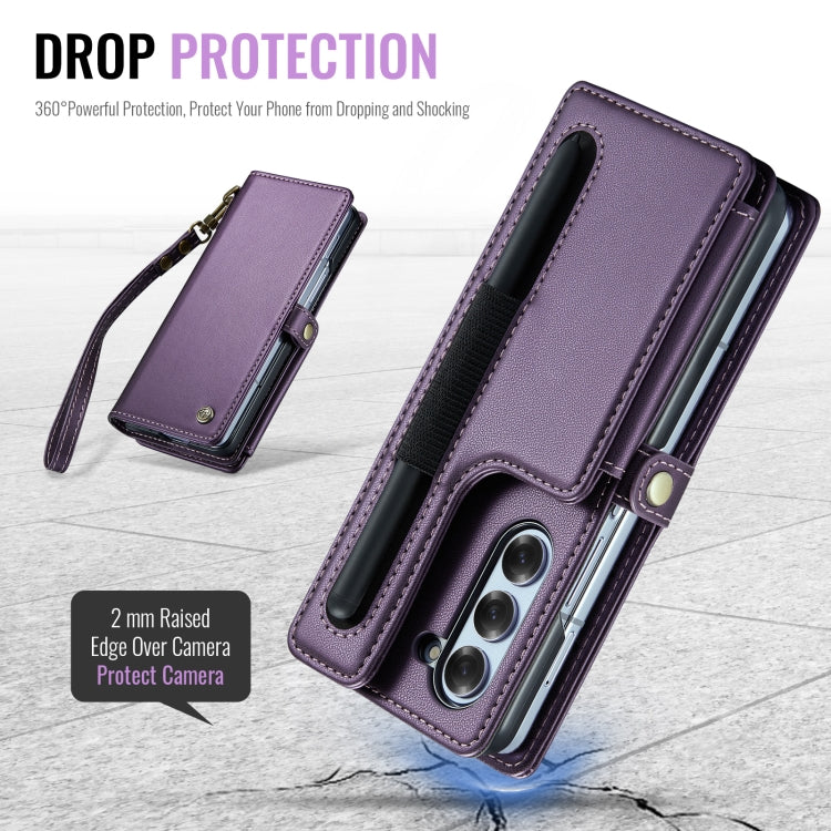 For Samsung Galaxy Z Fold6 5G CaseMe C22 PC+TPU Business Style RFID Anti-theft Lanyard Leather Phone Case with Pen Slot