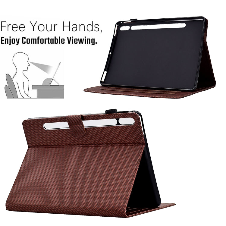 For Samsung Galaxy Tab S7 / S8 Solid Color Fiber Texture Smart Tablet Leather Case
