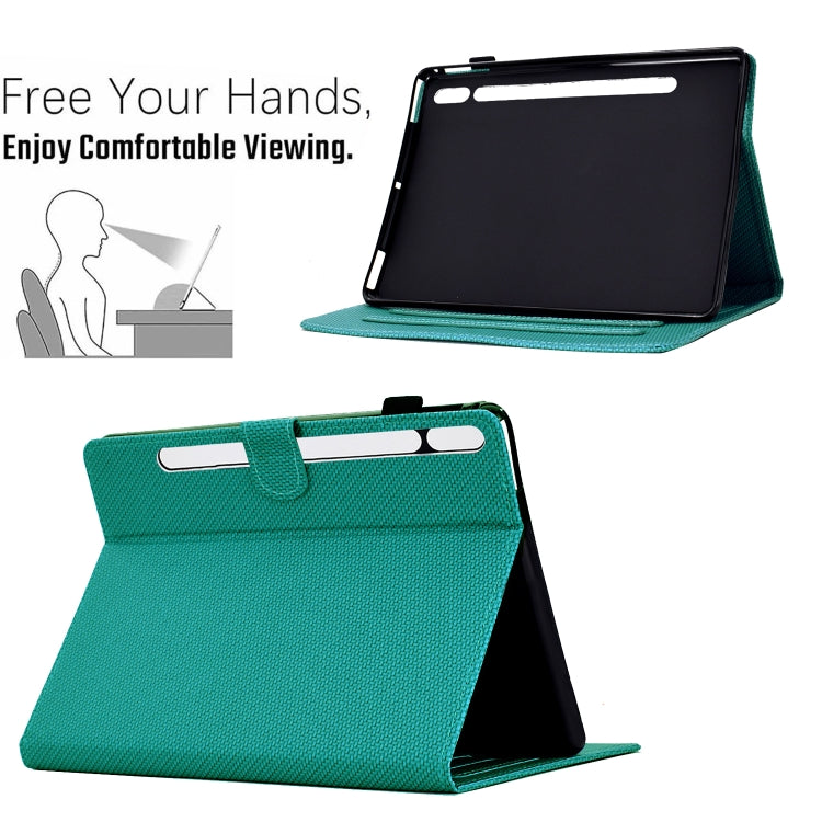 For Samsung Galaxy Tab S7 / S8 Solid Color Fiber Texture Smart Tablet Leather Case