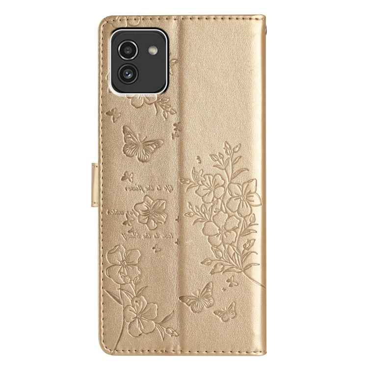 For Samsung Galaxy A03 164mm Butterflies and Flowers Leather Phone Case