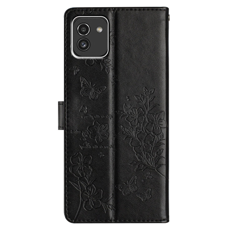For Samsung Galaxy A03 164mm Butterflies and Flowers Leather Phone Case