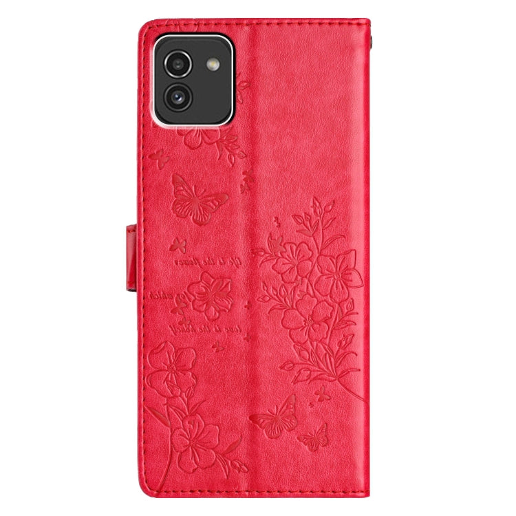 For Samsung Galaxy A03 164mm Butterflies and Flowers Leather Phone Case