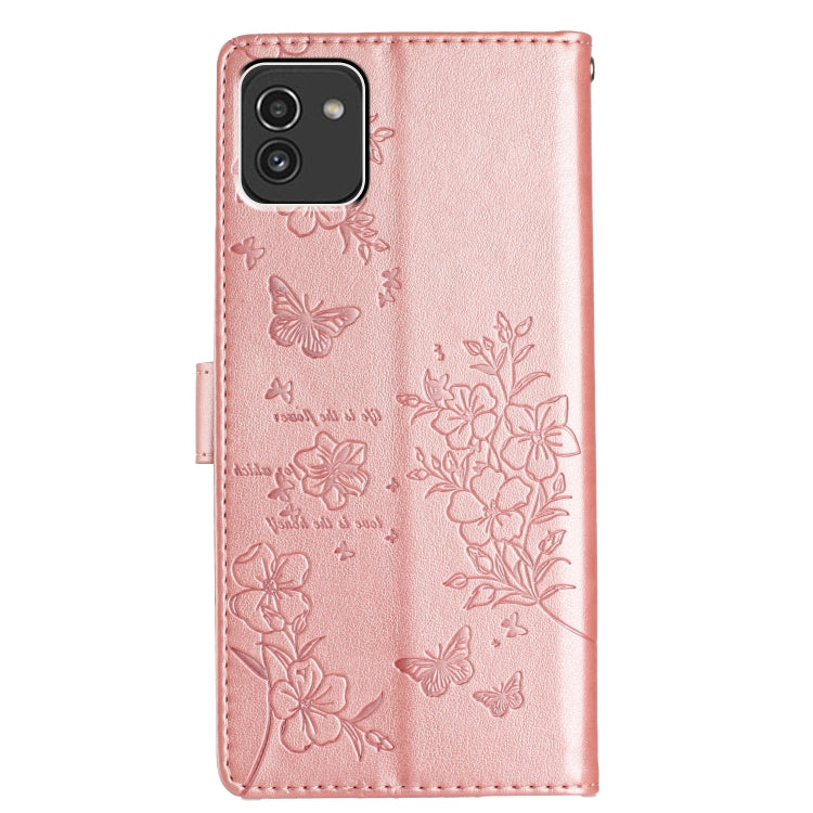 For Samsung Galaxy A03 164mm Butterflies and Flowers Leather Phone Case
