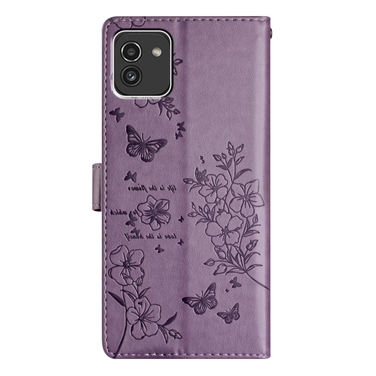 For Samsung Galaxy A03 164mm Butterflies and Flowers Leather Phone Case