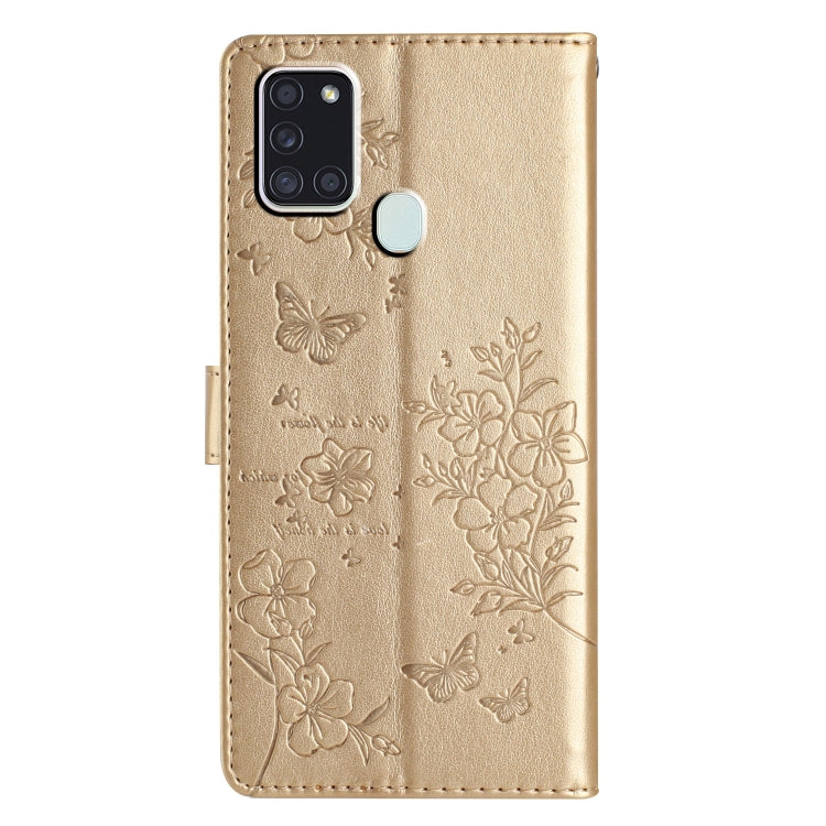 For Samsung Galaxy A21s Butterflies and Flowers Leather Phone Case