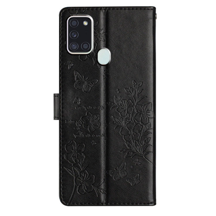 For Samsung Galaxy A21s Butterflies and Flowers Leather Phone Case