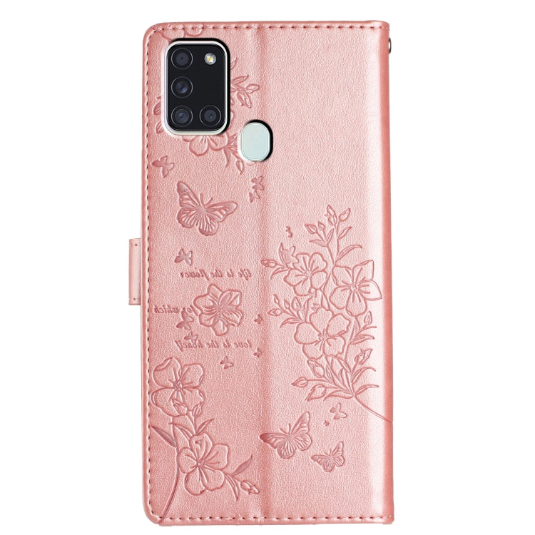 For Samsung Galaxy A21s Butterflies and Flowers Leather Phone Case