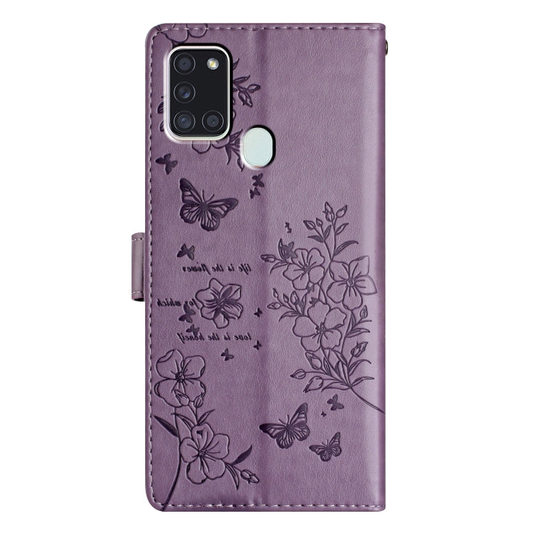 For Samsung Galaxy A21s Butterflies and Flowers Leather Phone Case