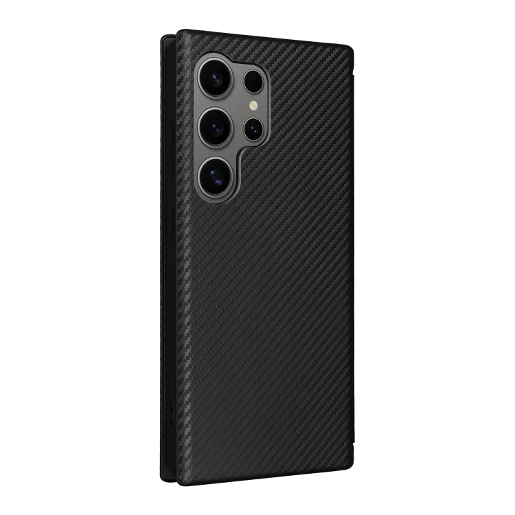 For Samsung Galaxy S25 Ultra 5G Carbon Fiber Texture Flip Leather Phone Case