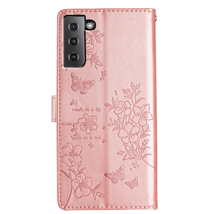 For Samsung Galaxy S21 5G Butterflies and Flowers Leather Phone Case