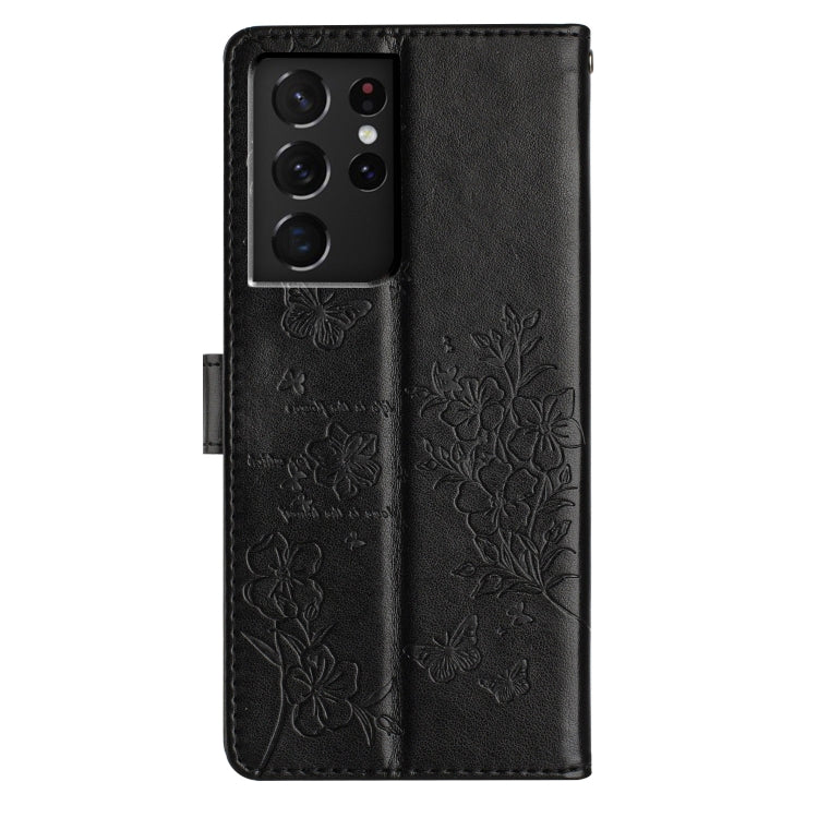 For Samsung Galaxy S21 Ultra 5G Butterflies and Flowers Leather Phone Case