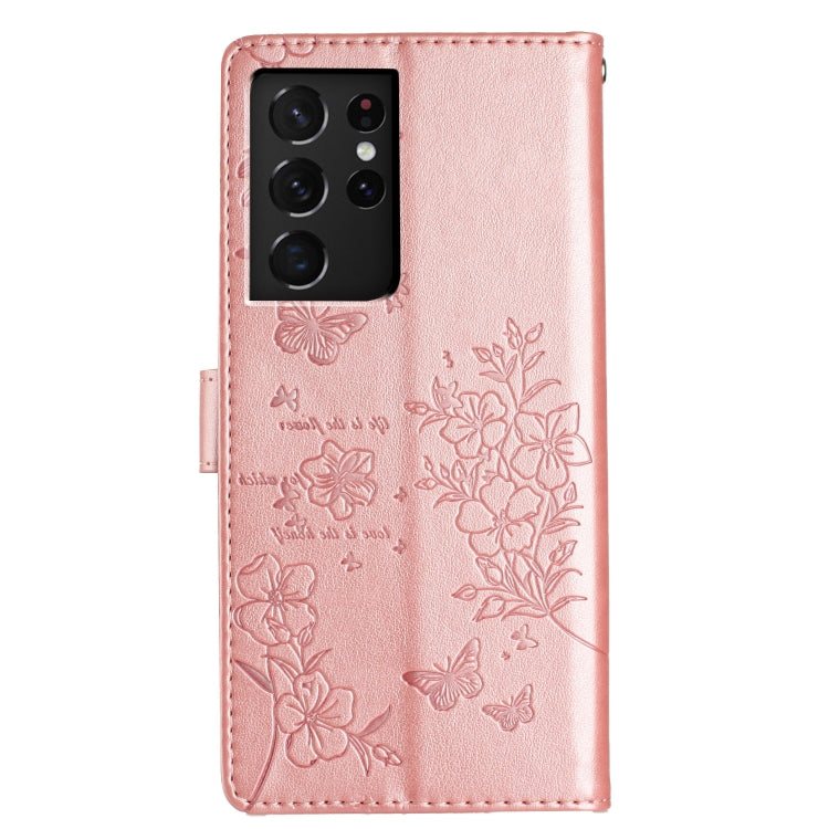 For Samsung Galaxy S21 Ultra 5G Butterflies and Flowers Leather Phone Case