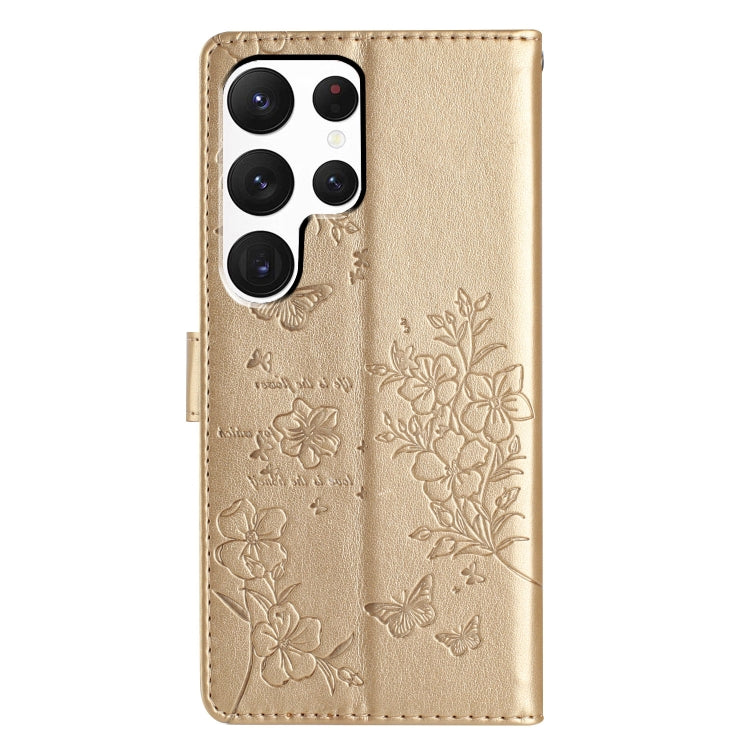 For Samsung Galaxy S22 Ultra 5G Butterflies and Flowers Leather Phone Case