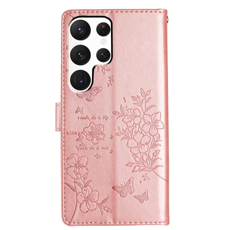 For Samsung Galaxy S22 Ultra 5G Butterflies and Flowers Leather Phone Case