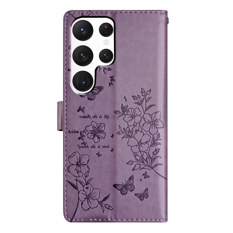 For Samsung Galaxy S22 Ultra 5G Butterflies and Flowers Leather Phone Case
