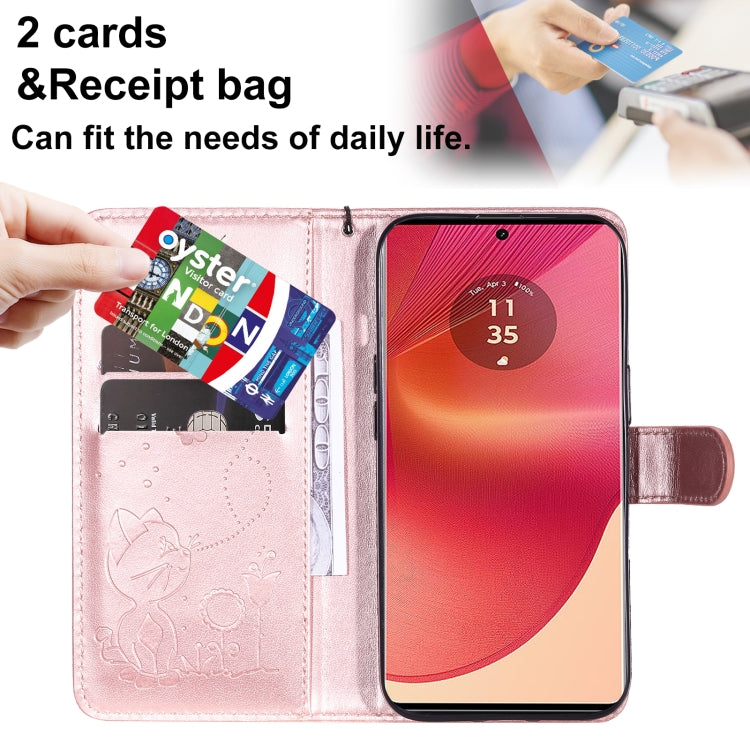 For Motorola Edge 50 Fusion Cat and Bee Embossed Flip Leather Phone Case