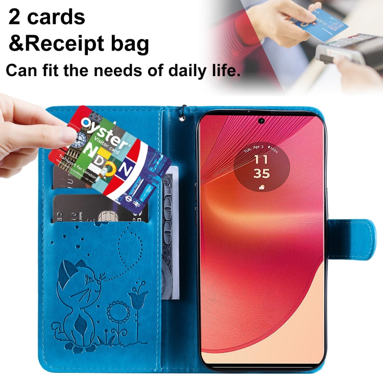 For Motorola Edge 50 Fusion Cat and Bee Embossed Flip Leather Phone Case