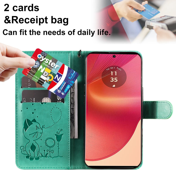 For Motorola Edge 50 Fusion Cat and Bee Embossed Flip Leather Phone Case