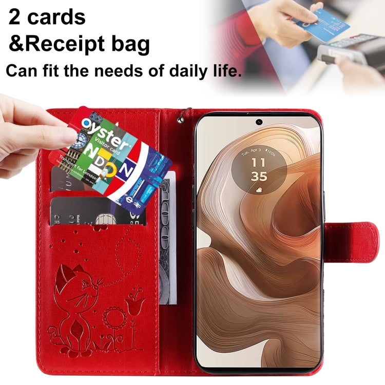 For Motorola Edge 50 Ultra Cat and Bee Embossed Flip Leather Phone Case