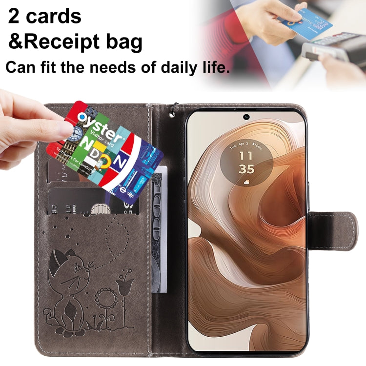 For Motorola Edge 50 Ultra Cat and Bee Embossed Flip Leather Phone Case