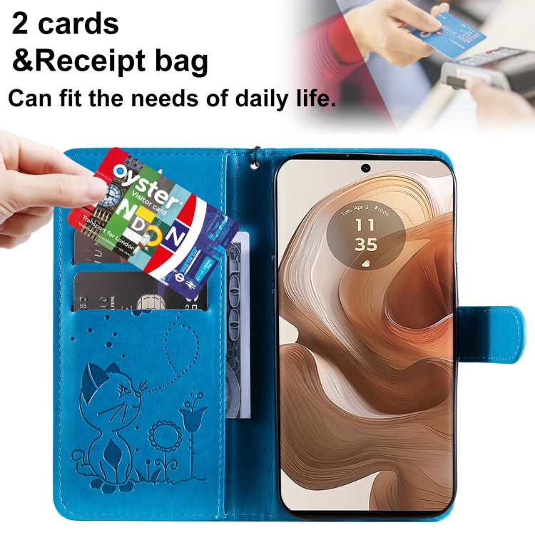For Motorola Edge 50 Ultra Cat and Bee Embossed Flip Leather Phone Case