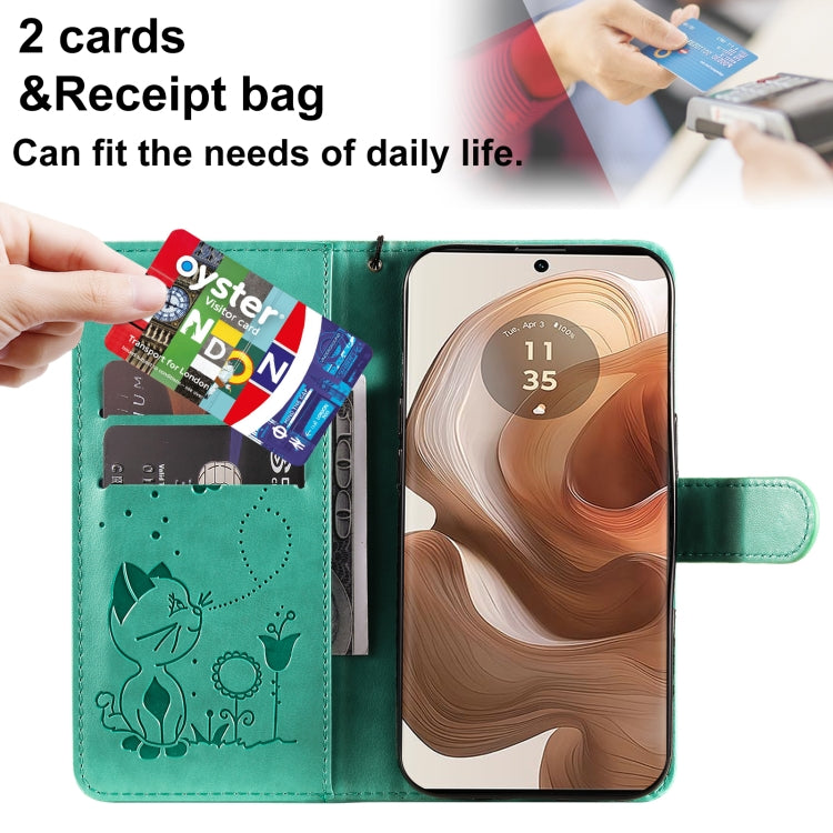 For Motorola Edge 50 Ultra Cat and Bee Embossed Flip Leather Phone Case