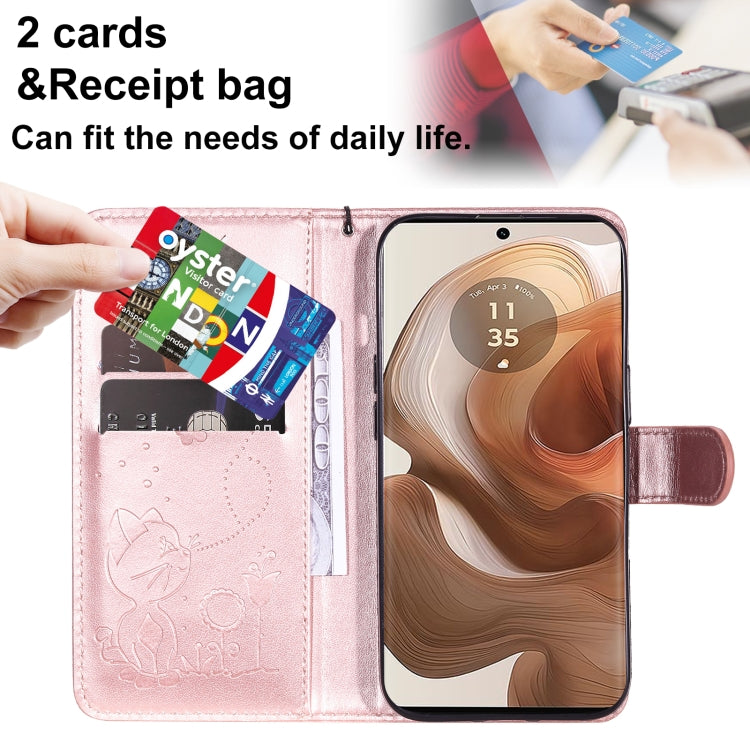 For Motorola Edge 50 Ultra Cat and Bee Embossed Flip Leather Phone Case