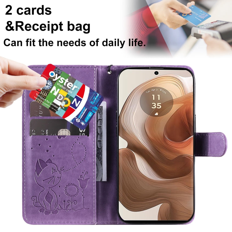 For Motorola Edge 50 Ultra Cat and Bee Embossed Flip Leather Phone Case