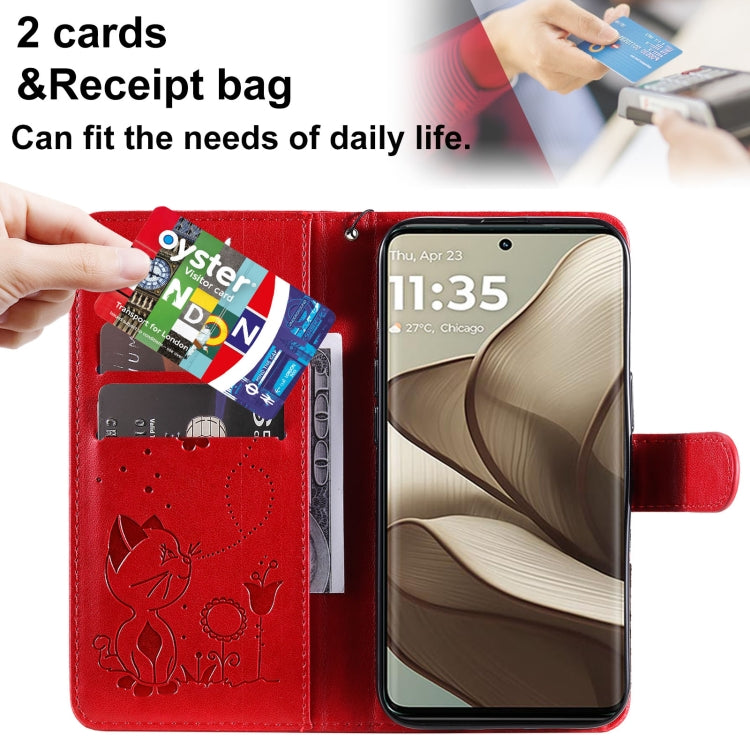 For Motorola Edge 50 5G Cat and Bee Embossed Flip Leather Phone Case