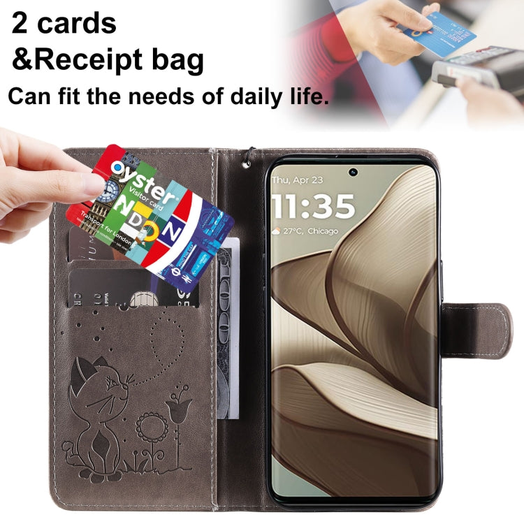 For Motorola Edge 50 5G Cat and Bee Embossed Flip Leather Phone Case