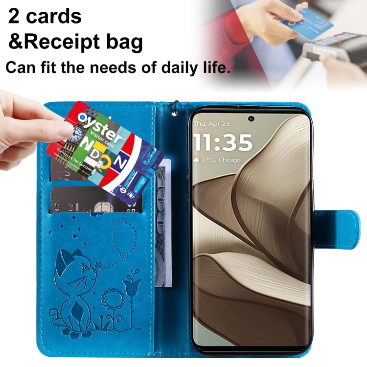 For Motorola Edge 50 5G Cat and Bee Embossed Flip Leather Phone Case