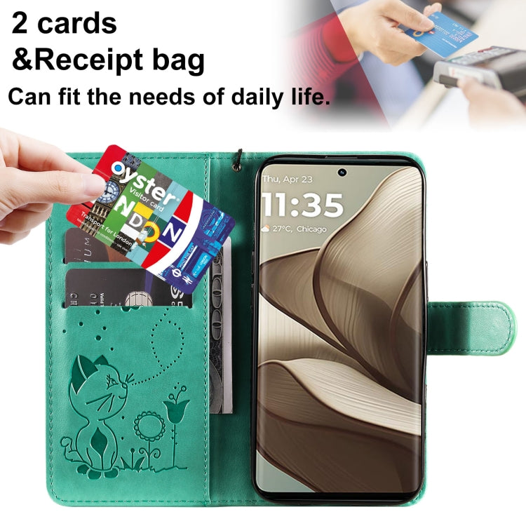 For Motorola Edge 50 5G Cat and Bee Embossed Flip Leather Phone Case