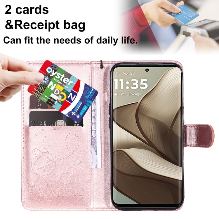 For Motorola Edge 50 5G Cat and Bee Embossed Flip Leather Phone Case