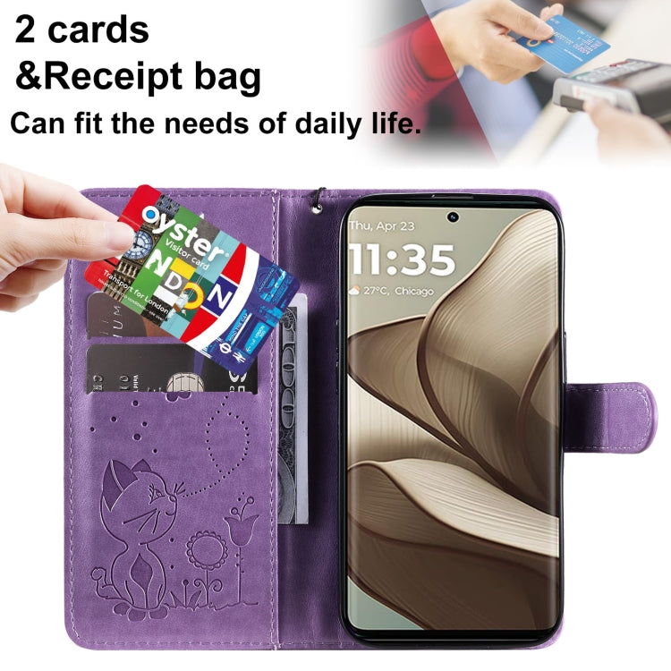 For Motorola Edge 50 5G Cat and Bee Embossed Flip Leather Phone Case
