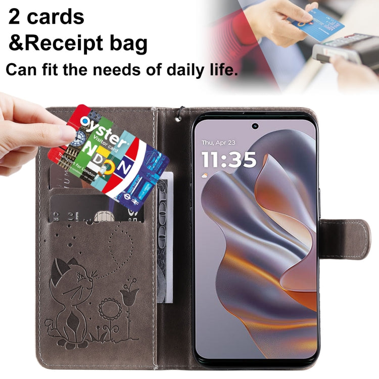 For Motorola Edge 50 Neo Cat and Bee Embossed Flip Leather Phone Case
