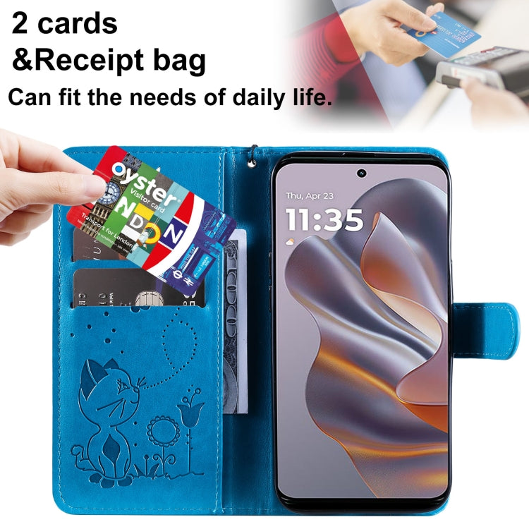 For Motorola Edge 50 Neo Cat and Bee Embossed Flip Leather Phone Case