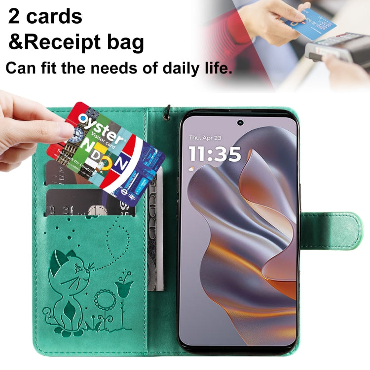 For Motorola Edge 50 Neo Cat and Bee Embossed Flip Leather Phone Case