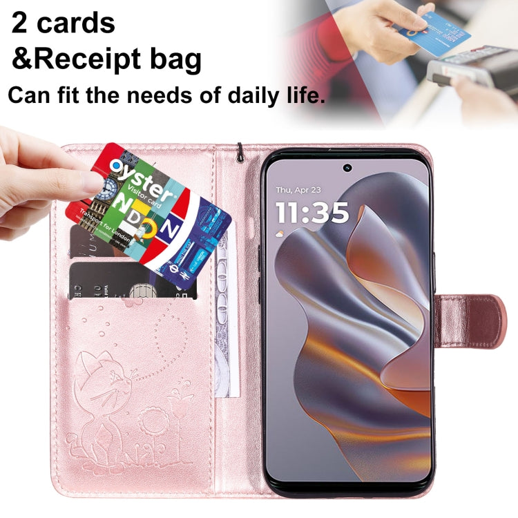 For Motorola Edge 50 Neo Cat and Bee Embossed Flip Leather Phone Case