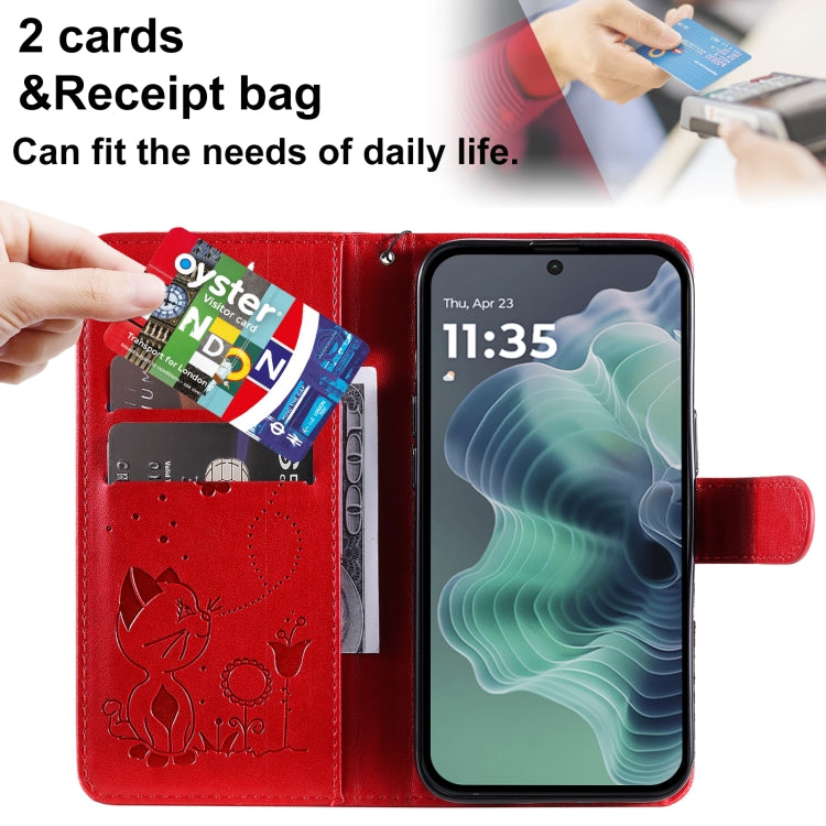 For Motorola Moto G35 Cat and Bee Embossed Flip Leather Phone Case